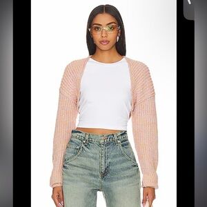 Revolve Free People Iris Shrug Gelato combo Pink and Cream Knit Shrug